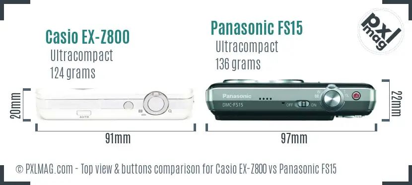 Casio EX-Z800 vs Panasonic FS15 top view buttons comparison