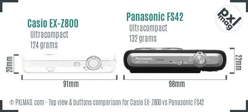 Casio EX-Z800 vs Panasonic FS42 top view buttons comparison