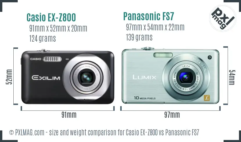 Casio EX-Z800 vs Panasonic FS7 size comparison