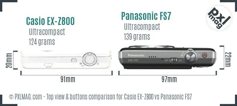 Casio EX-Z800 vs Panasonic FS7 top view buttons comparison