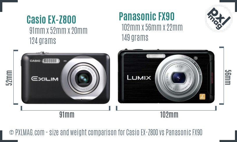 Casio EX-Z800 vs Panasonic FX90 size comparison