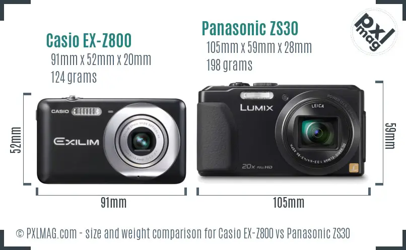 Casio EX-Z800 vs Panasonic ZS30 size comparison