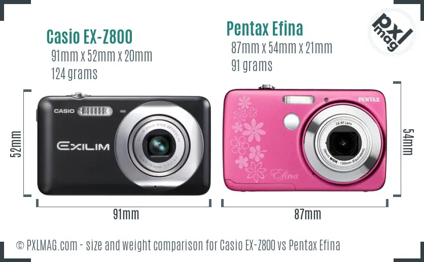 Casio EX-Z800 vs Pentax Efina size comparison