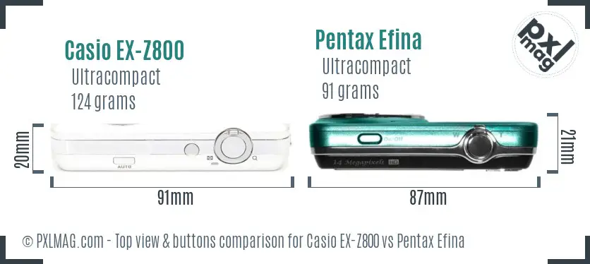 Casio EX-Z800 vs Pentax Efina top view buttons comparison