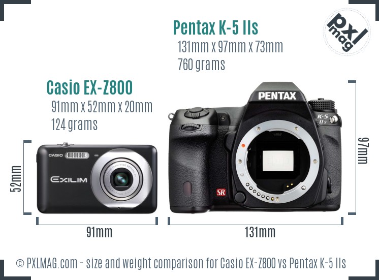 Casio EX-Z800 vs Pentax K-5 IIs size comparison