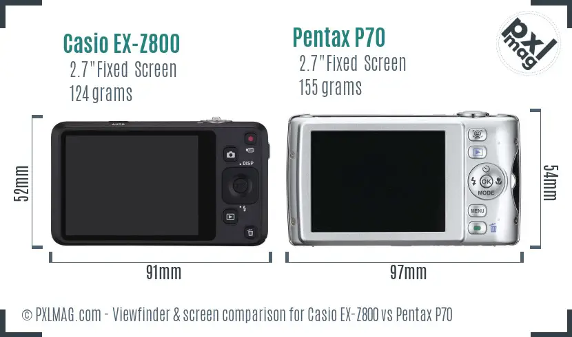 Casio EX-Z800 vs Pentax P70 Screen and Viewfinder comparison