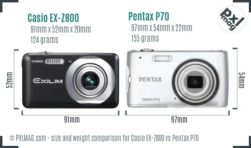 Casio EX-Z800 vs Pentax P70 size comparison