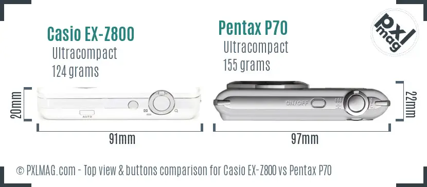 Casio EX-Z800 vs Pentax P70 top view buttons comparison