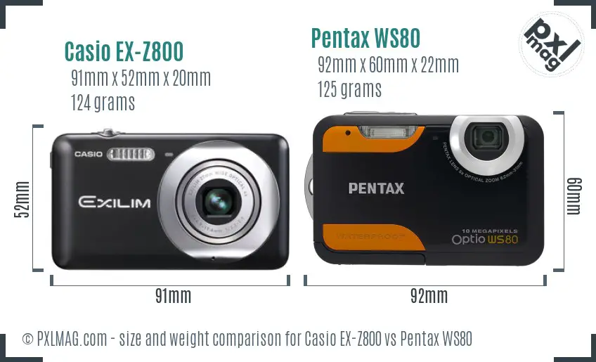 Casio EX-Z800 vs Pentax WS80 size comparison