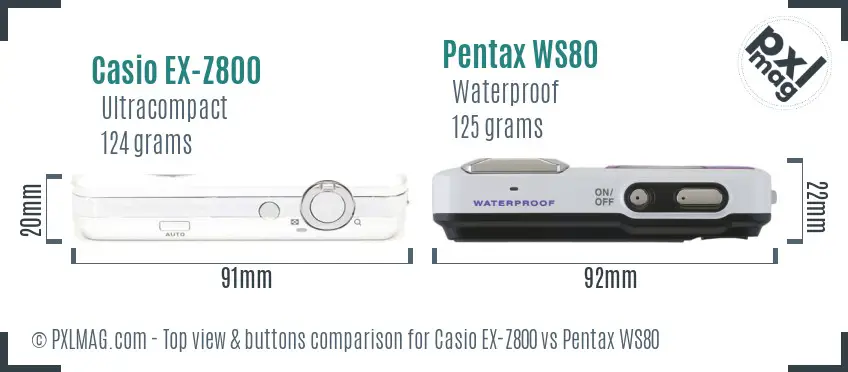Casio EX-Z800 vs Pentax WS80 top view buttons comparison