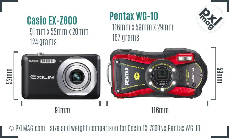 Casio EX-Z800 vs Pentax WG-10 size comparison