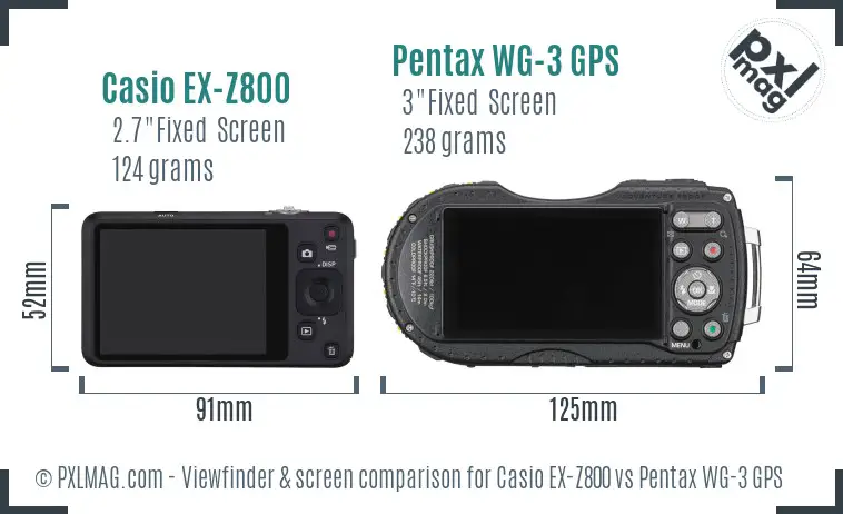 Casio EX-Z800 vs Pentax WG-3 GPS Screen and Viewfinder comparison