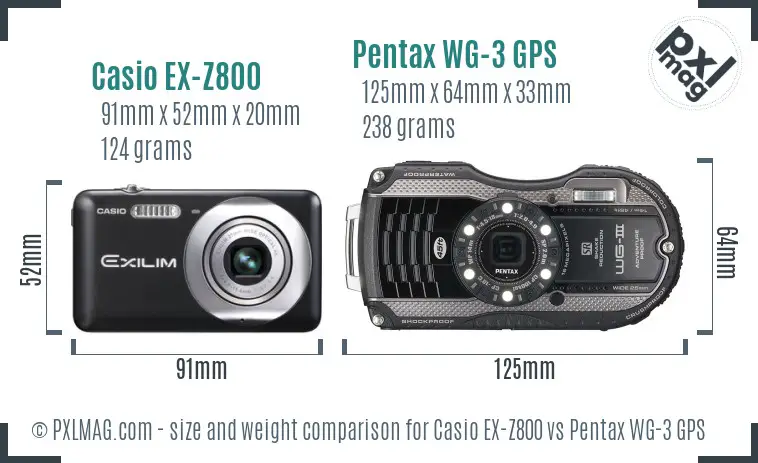 Casio EX-Z800 vs Pentax WG-3 GPS size comparison