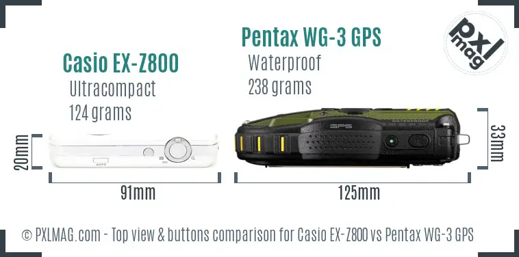 Casio EX-Z800 vs Pentax WG-3 GPS top view buttons comparison