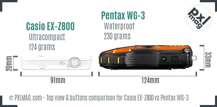 Casio EX-Z800 vs Pentax WG-3 top view buttons comparison