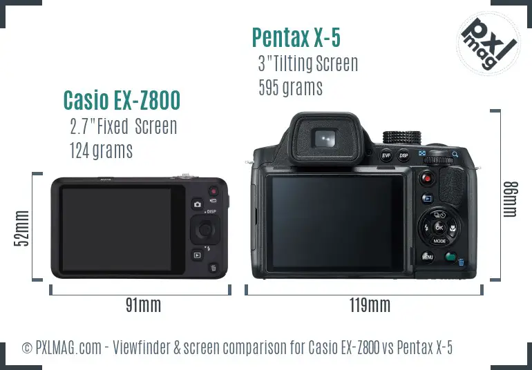 Casio EX-Z800 vs Pentax X-5 Screen and Viewfinder comparison Casio EX-Z800 vs Pentax X-5 Screen and Viewfinder comparison