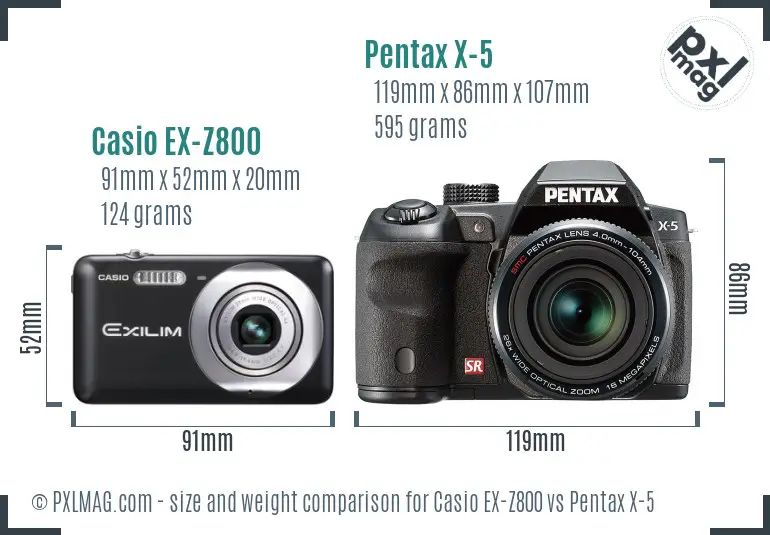 Casio EX-Z800 vs Pentax X-5 size comparison Casio EX-Z800 vs Pentax X-5 size comparison