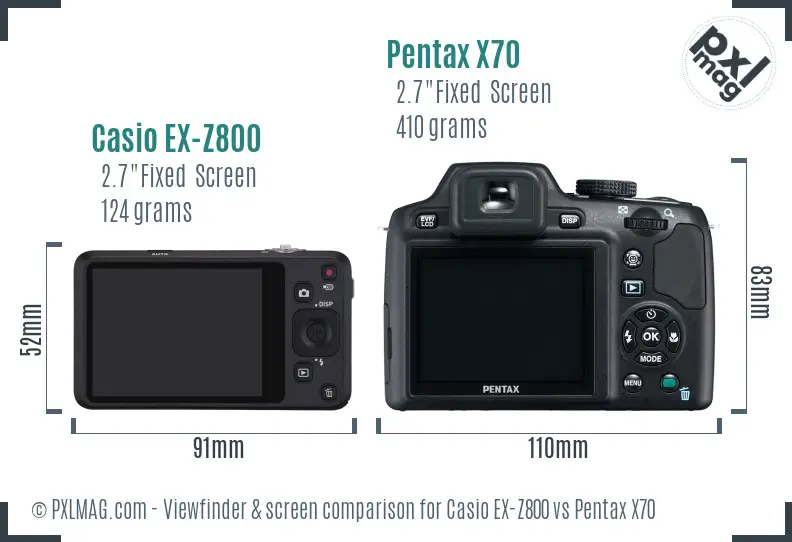 Casio EX-Z800 vs Pentax X70 Screen and Viewfinder comparison