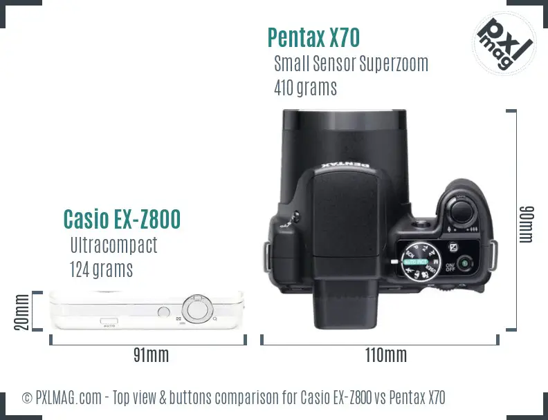 Casio EX-Z800 vs Pentax X70 top view buttons comparison