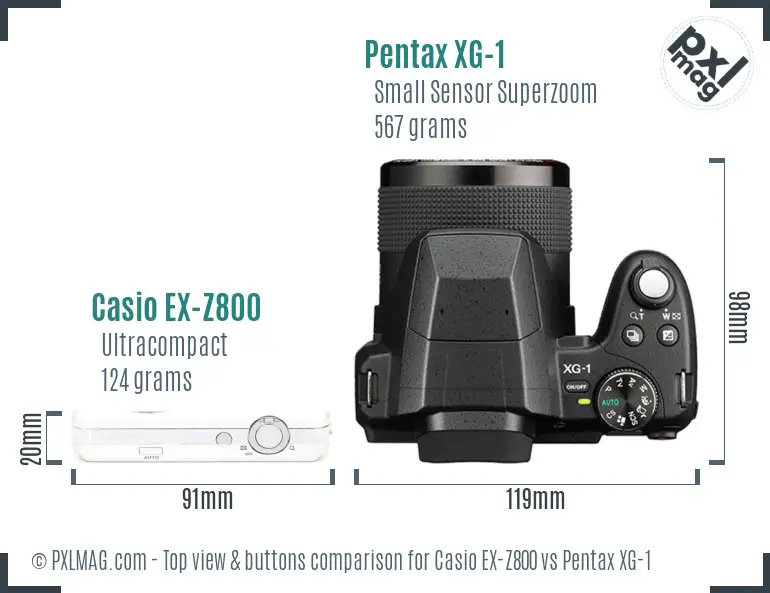 Casio EX-Z800 vs Pentax XG-1 top view buttons comparison