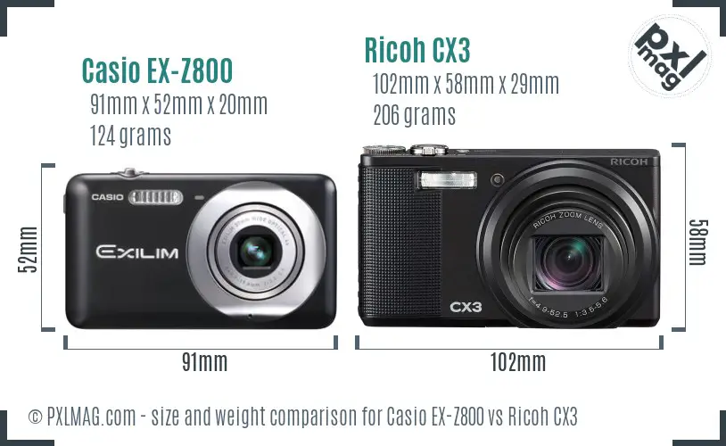 Casio EX-Z800 vs Ricoh CX3 size comparison Casio EX-Z800 vs Ricoh CX3 size comparison