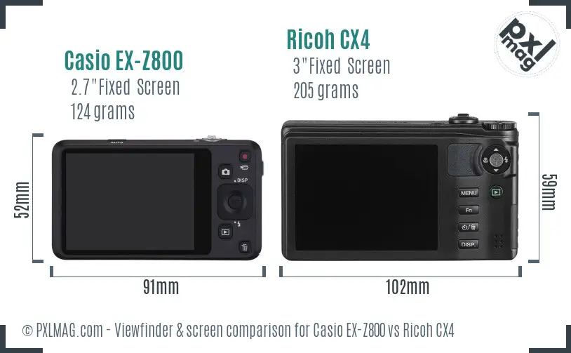 Casio EX-Z800 vs Ricoh CX4 Screen and Viewfinder comparison