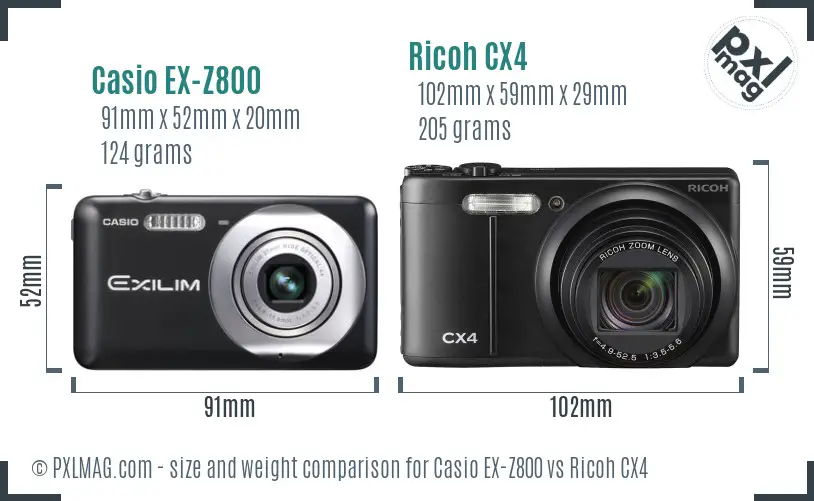 Casio EX-Z800 vs Ricoh CX4 size comparison