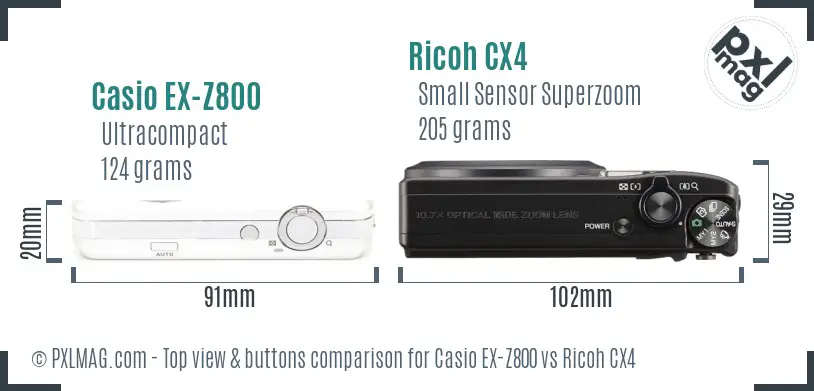 Casio EX-Z800 vs Ricoh CX4 top view buttons comparison