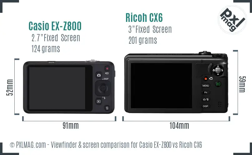 Casio EX-Z800 vs Ricoh CX6 Screen and Viewfinder comparison