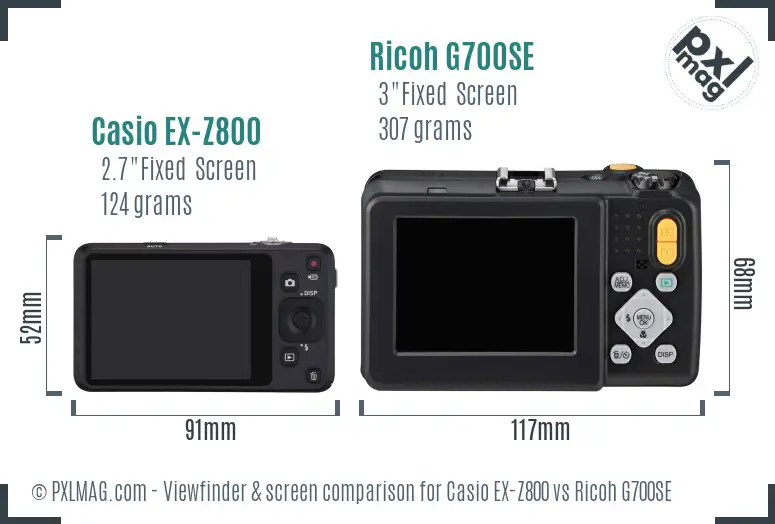 Casio EX-Z800 vs Ricoh G700SE Screen and Viewfinder comparison