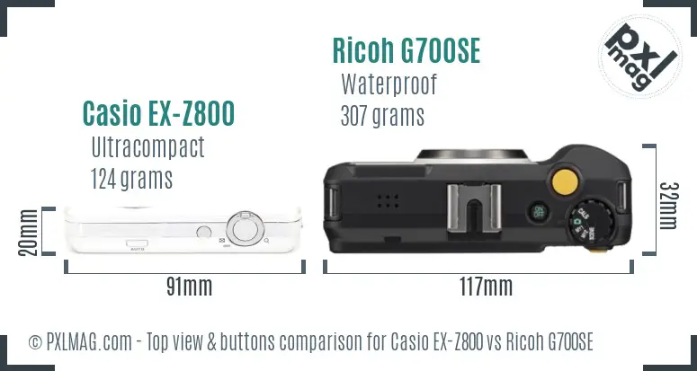 Casio EX-Z800 vs Ricoh G700SE top view buttons comparison