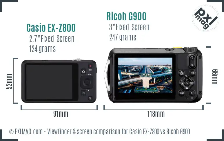 Casio EX-Z800 vs Ricoh G900 Screen and Viewfinder comparison
