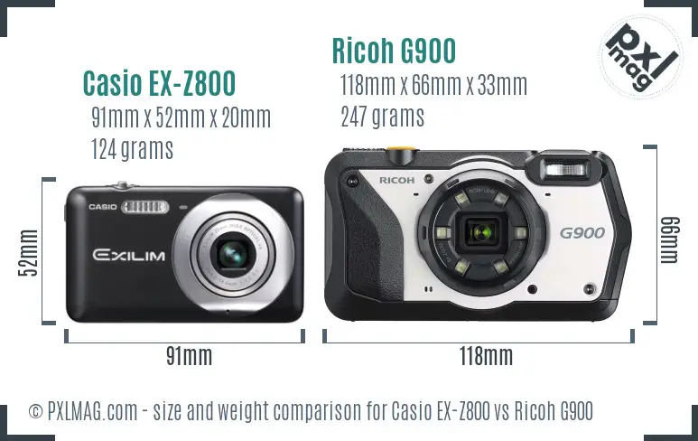 Casio EX-Z800 vs Ricoh G900 size comparison