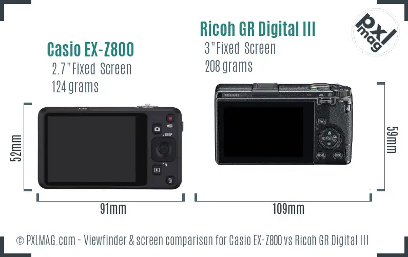 Casio EX-Z800 vs Ricoh GR Digital III Screen and Viewfinder comparison