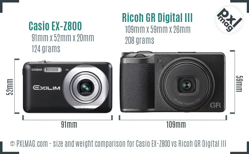 Casio EX-Z800 vs Ricoh GR Digital III size comparison