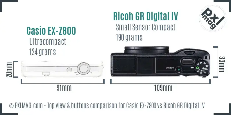 Casio EX-Z800 vs Ricoh GR Digital IV top view buttons comparison