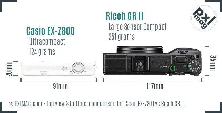 Casio EX-Z800 vs Ricoh GR II top view buttons comparison