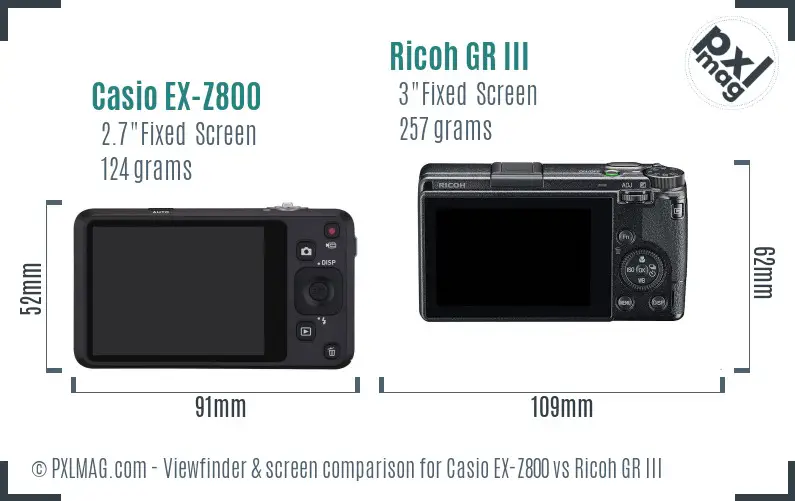 Casio EX-Z800 vs Ricoh GR III Screen and Viewfinder comparison