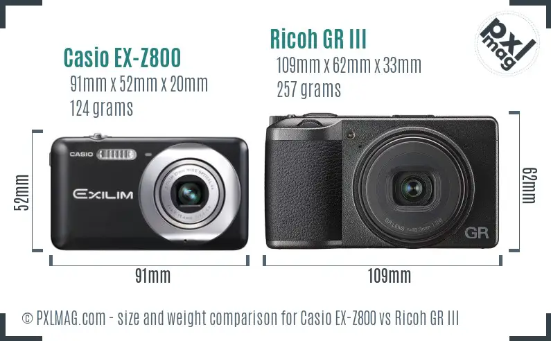 Casio EX-Z800 vs Ricoh GR III size comparison