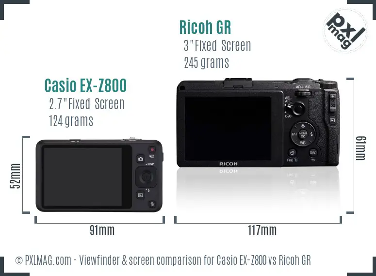 Casio EX-Z800 vs Ricoh GR Screen and Viewfinder comparison