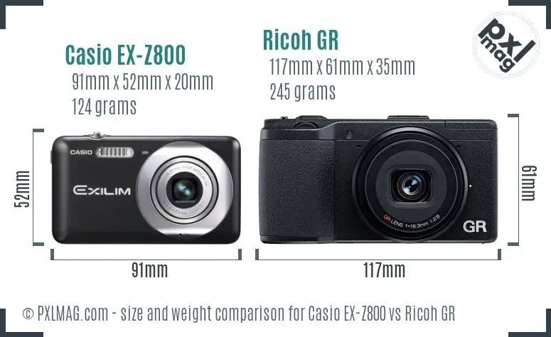Casio EX-Z800 vs Ricoh GR size comparison