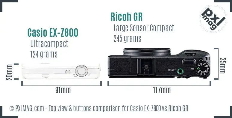 Casio EX-Z800 vs Ricoh GR top view buttons comparison