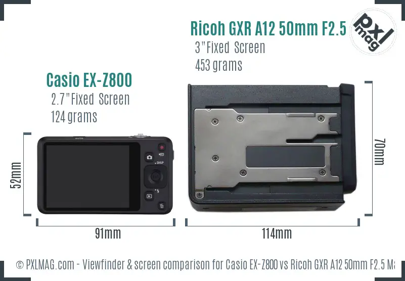 Casio EX-Z800 vs Ricoh GXR A12 50mm F2.5 Macro Screen and Viewfinder comparison Casio EX-Z800 vs Ricoh GXR A12 50mm F2.5 Macro Screen and Viewfinder comparison
