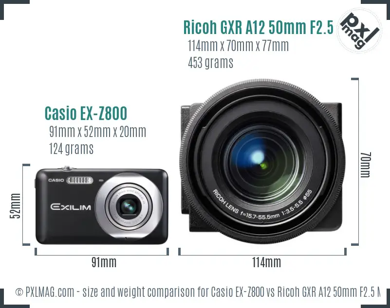 Casio EX-Z800 vs Ricoh GXR A12 50mm F2.5 Macro size comparison Casio EX-Z800 vs Ricoh GXR A12 50mm F2.5 Macro size comparison