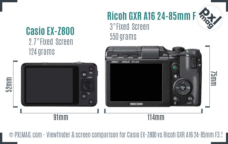 Casio EX-Z800 vs Ricoh GXR A16 24-85mm F3.5-5.5 Screen and Viewfinder comparison