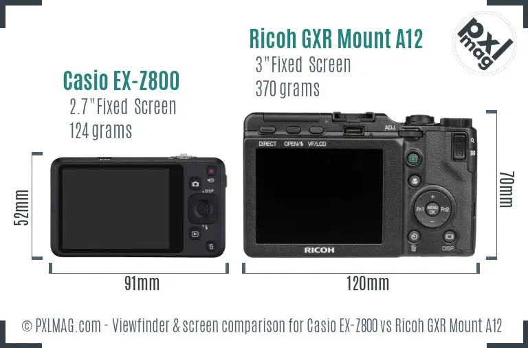 Casio EX-Z800 vs Ricoh GXR Mount A12 Screen and Viewfinder comparison