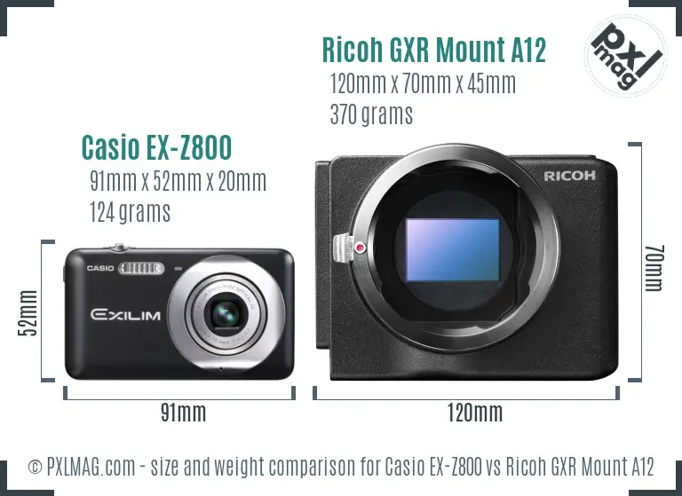 Casio EX-Z800 vs Ricoh GXR Mount A12 size comparison