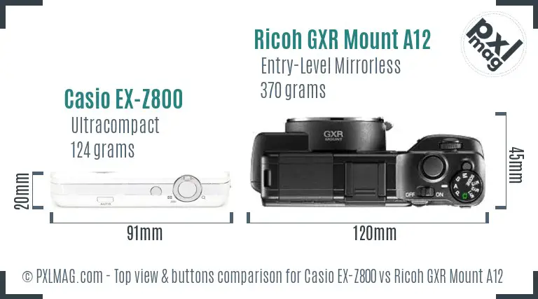 Casio EX-Z800 vs Ricoh GXR Mount A12 top view buttons comparison