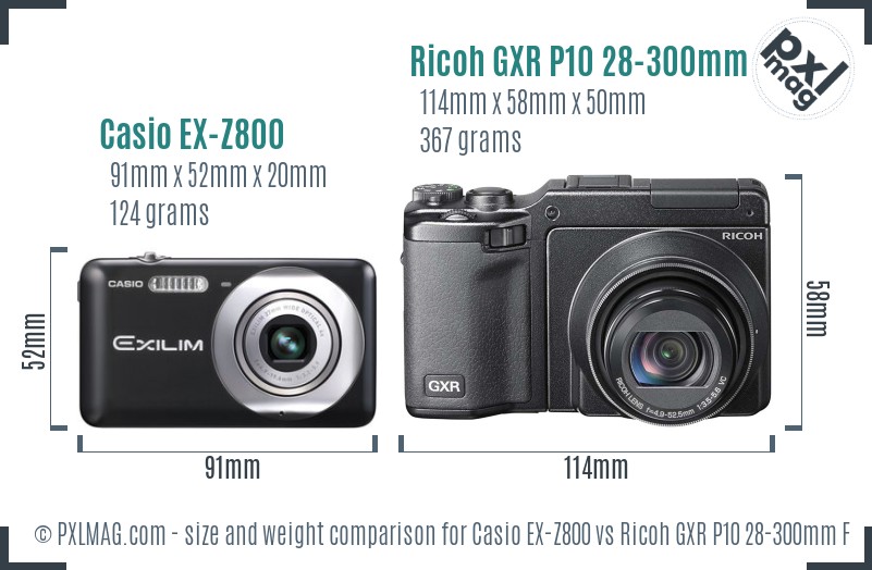 Casio EX-Z800 vs Ricoh GXR P10 28-300mm F3.5-5.6 VC size comparison