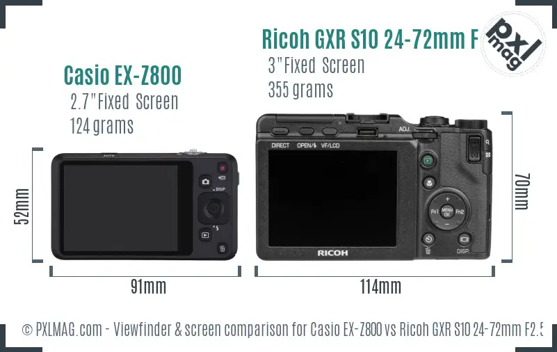 Casio EX-Z800 vs Ricoh GXR S10 24-72mm F2.5-4.4 VC Screen and Viewfinder comparison
